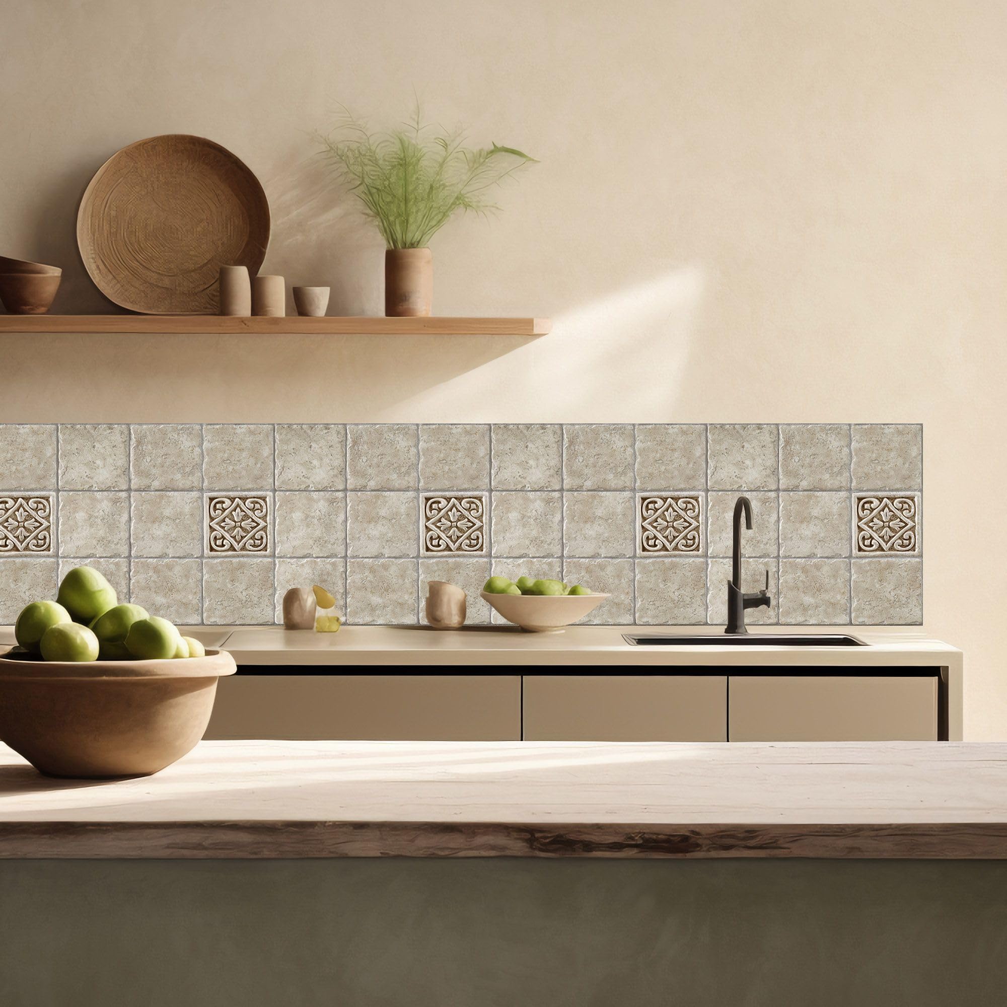 Lupia Pannello Paraschizzi Schienale Cucina con decorazione stampata, TILES BROWN CLASSIC, in Alluminio composito, Facile da applicare, Lavabile Ignifugo Resistente all'Acqua 260xH62,5 cm