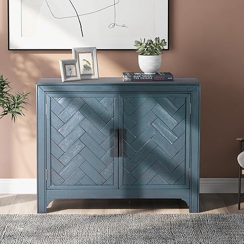 XD Designs Armario de almacenamiento de bufé moderno vintage de 40 pulgadas con puertas de diseño único y estantes ajustables, mesa de consola