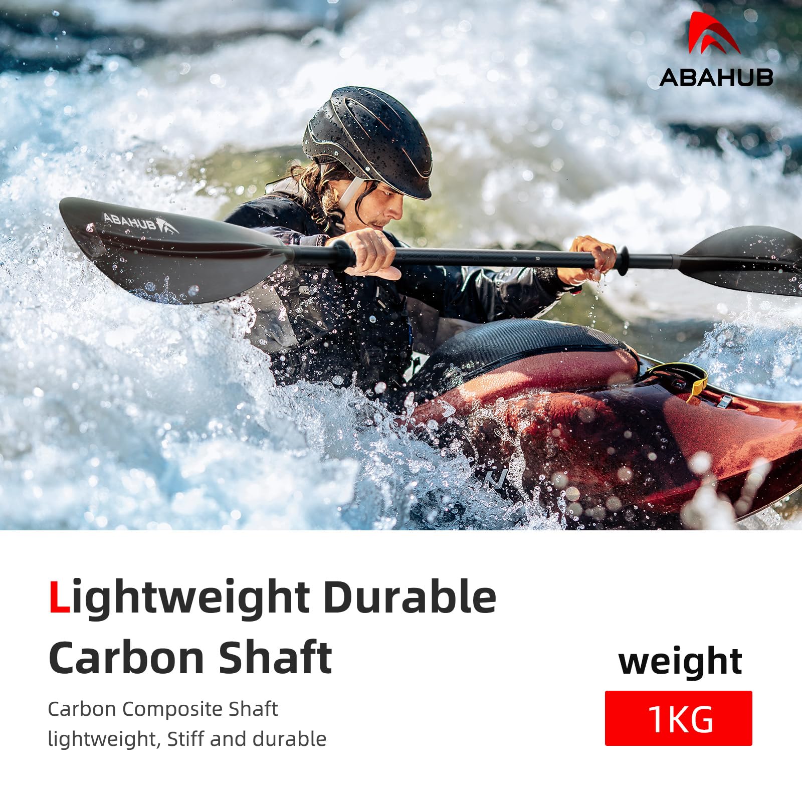 Abahub Pagaia Kayak Carbonio 220 cm a 240 cm Regolabile Doppia Remi Kayak Paddle con Linea di pagaie per Canoa, Albero in Carbonio, Lama di plastica Nero/Bianco/Blu/Verde/Arancione/Giallo/Turchese