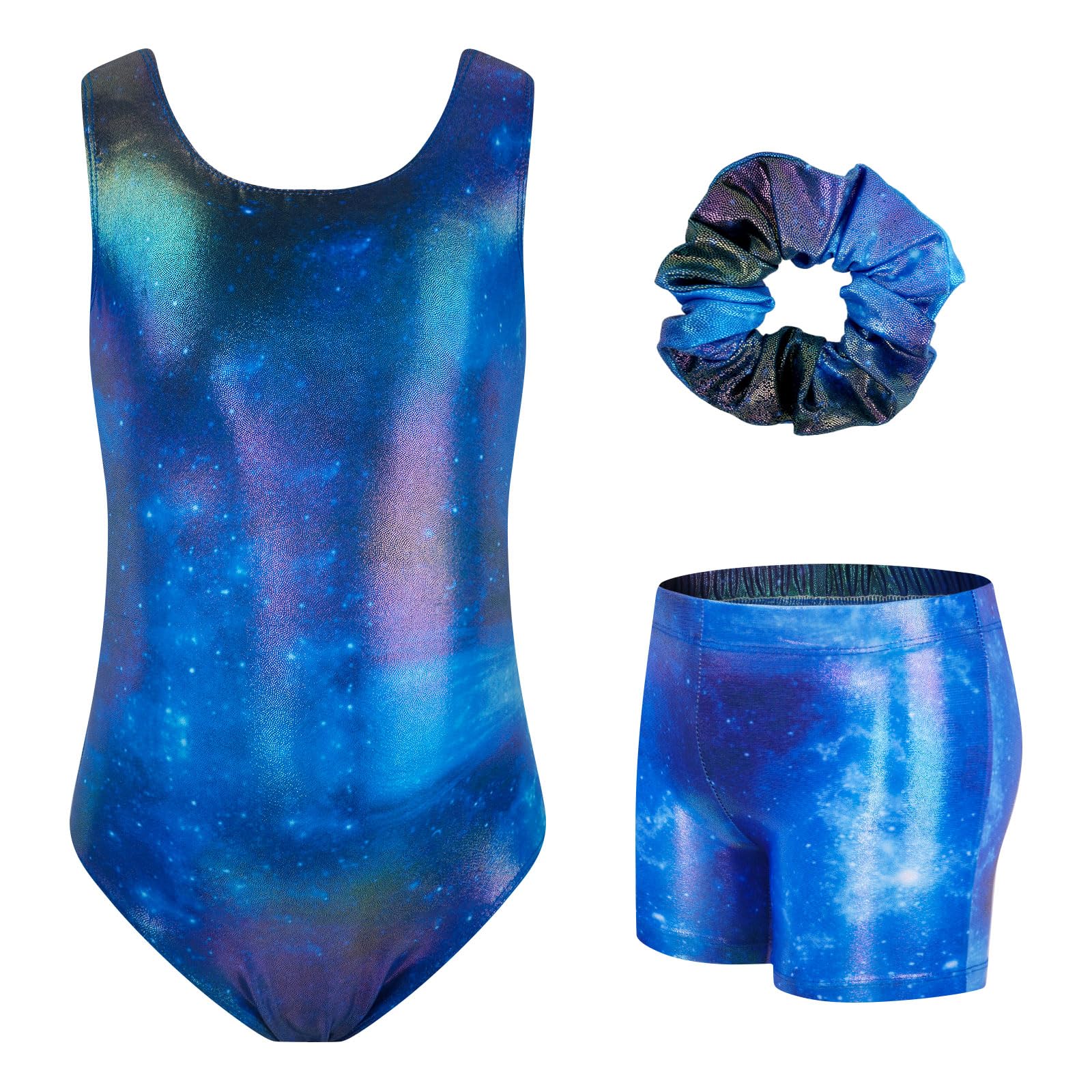 JiAmy Gymnastikanzug Mädchen, Turnanzug Kinder mit Hose Haarband Set, Glänzendes Gymnastik Turnanzug Leotard für 11-12 Jahre