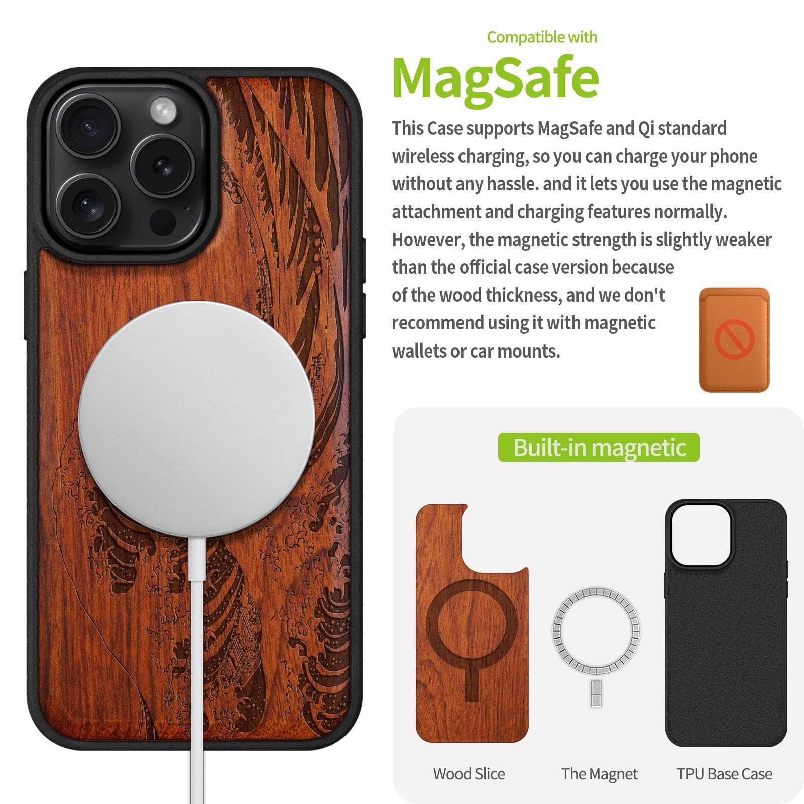 Amazon.com: Carveit Magnetic Wooden Case for Phone 16 Pro Max Case