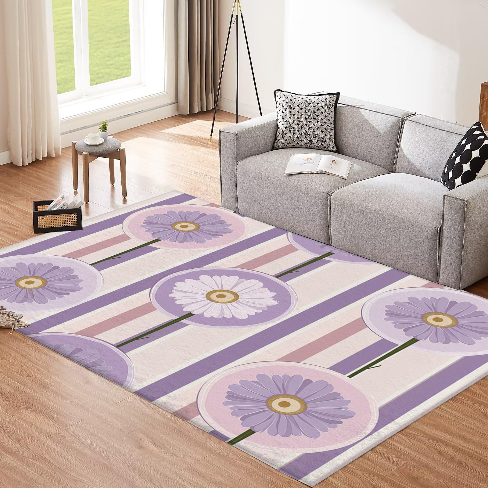 Tapis poils courts mauve lavable 200x300 pour chambre