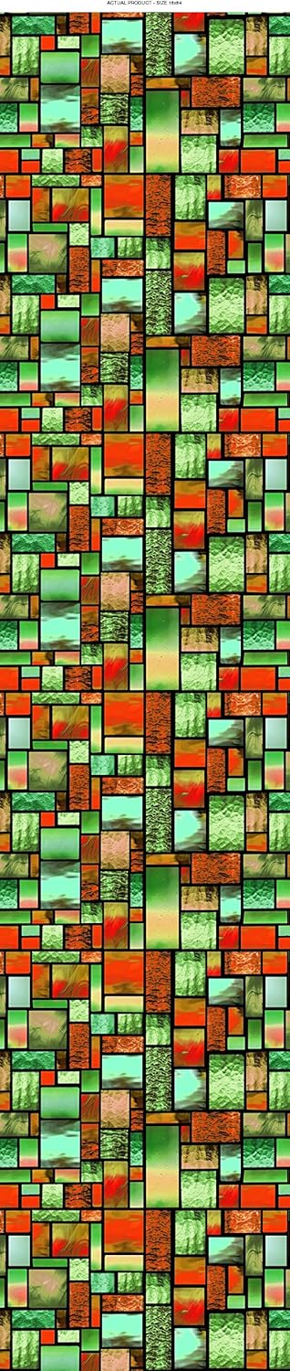 Windowpix 18x84 / 18 x 84 Decorative Static Cling Window Film Autumn Stained Glass Geometric Pattern Printed on Clear for Window Glass Panels. UV Protection, Energy Saving.