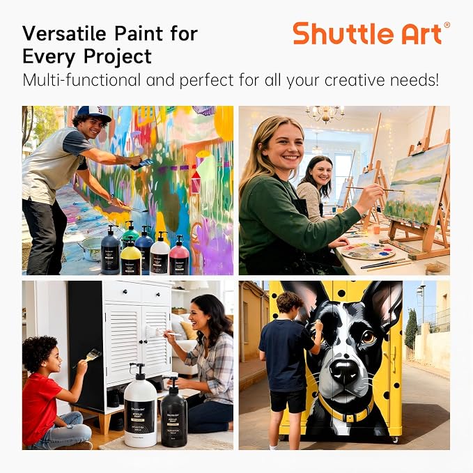 Set de Pintura Acrílica Shuttle Art 6 Colores, Botes Grandes de 69oz/2040ml con Bomba, Pigmentos Intensos, Alta Cobertura, Secado Rápido, No Tóxico, para Pintura en Lienzo, Madera, Cerámica, Roca y Manualidades DIY miniatura 6