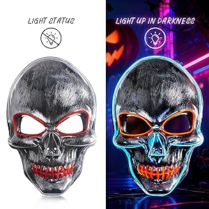 CreatiMachi LED Mask,Halloween Costumes LED Gloves Set,Scary Masks,Glow in Dark Skeleton Cool Halloween Gifts for Adult&Teens