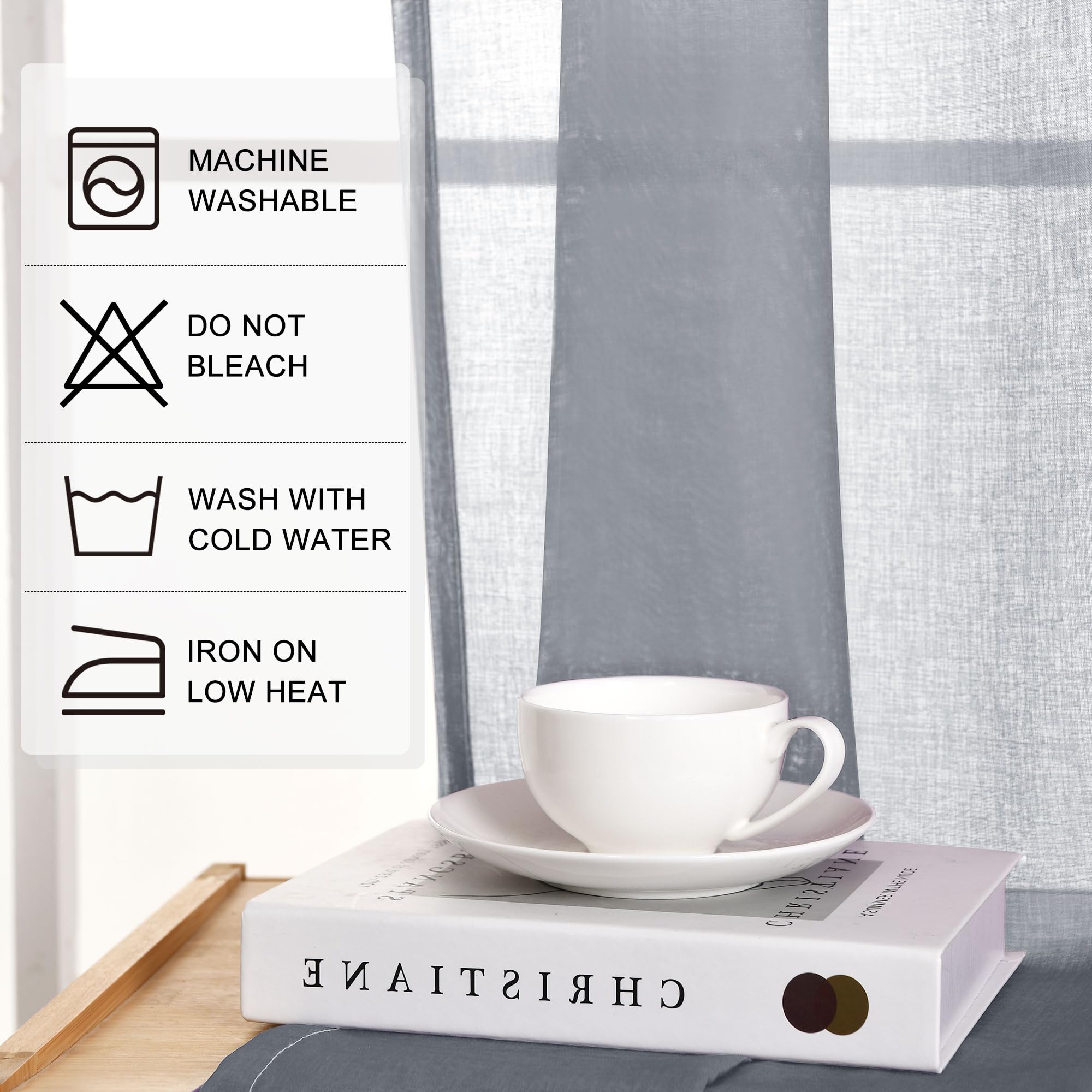 DWCN Gris Rideau Voile Rideaux Dégradé Voilés avec Ruban Fronceur Bicolores avec Système de Rail Transparent Aéré Long Sheer pour Salon de Fille Chambre de Garçon 140x260cm, Lot de 2