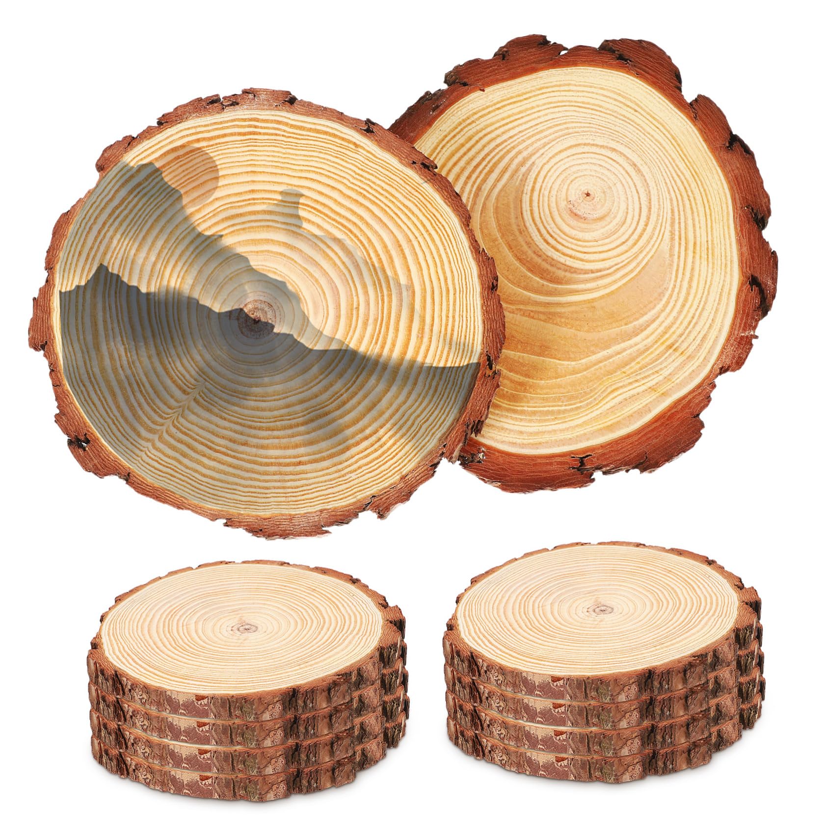 10 Unfertige Runde Holzscheiben als Selbstgemacht Untersetzer zum Bemalen | 10 Stück, Rustikale Naturholzstücke für Hochzeiten und Bastelprojekte, Kleine Form für Dekoration