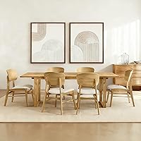 Kislot Wooden Dining Chairs Set of 6 Upholstered Modern Mid-Century Oak Kitchen Chairs Ergonomic Backrest Cream Fabric