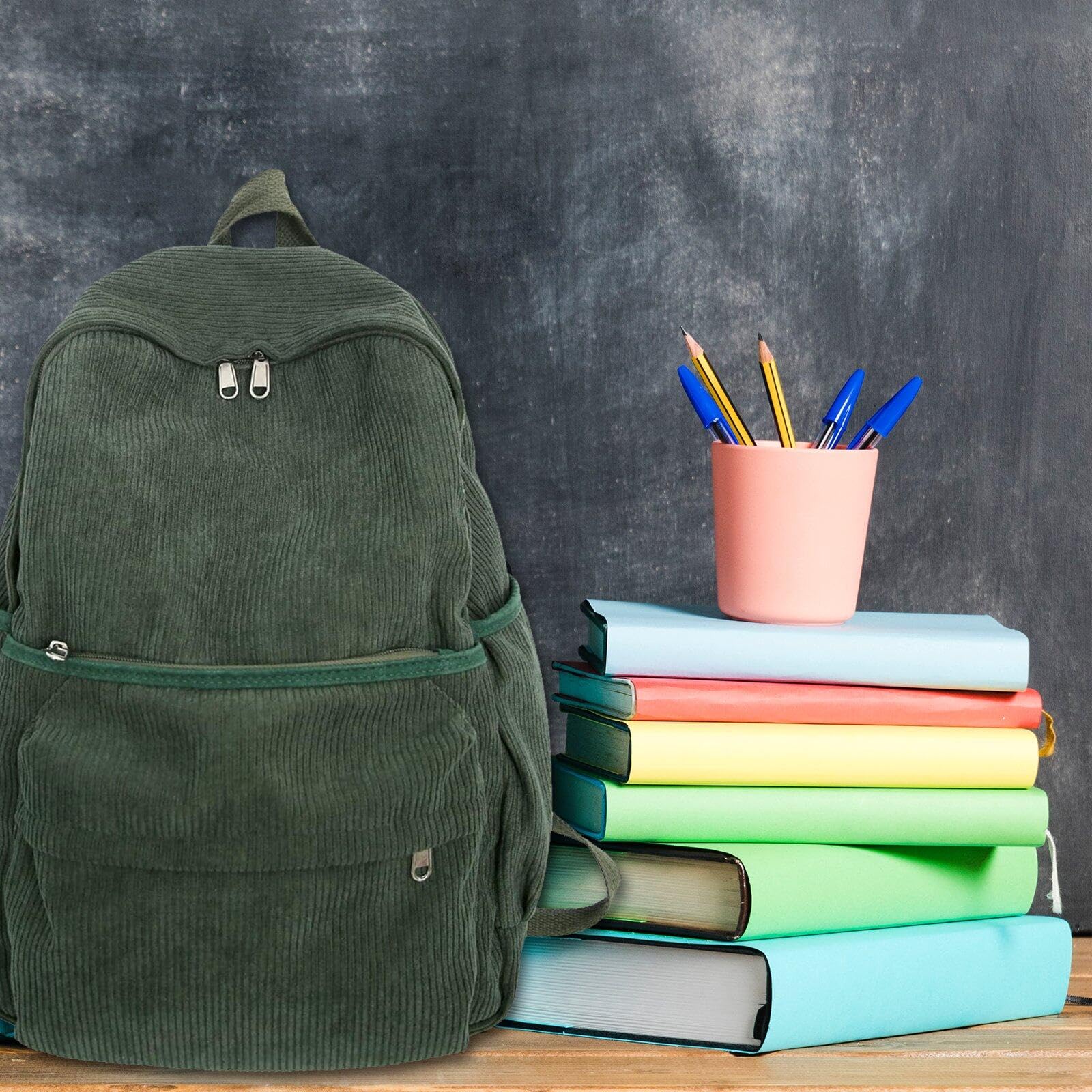 AMOYER Corduroy Backpack Large Aesthetic Book Bag for Teens 