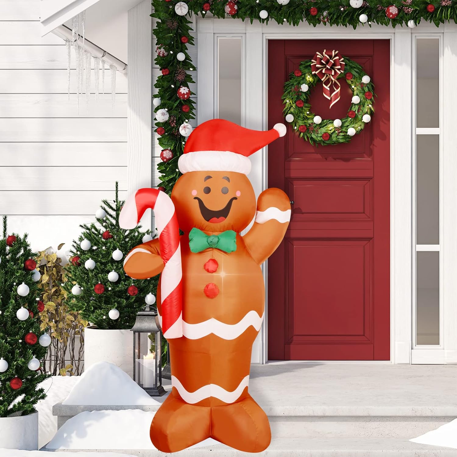 5 Feet Christmas Inflatable Gingerbread Man Holds Candy Cane Lighted Blow Up Outdoor Christmas Yard Lawn Garden Holiday Party Decoration(Gingerbread Man) - Image 5