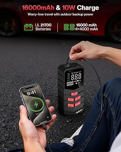 Miniatura 5 de Inflador de neumáticos, compresor de aire de neumáticos de 16000 mAh y 150 PSI, equipado con una bomba de medidor de presión de neumáticos para