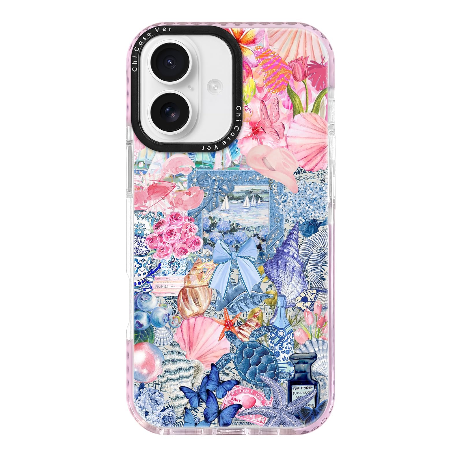 for iPhone 16 Case Vintage Pink Coastal Collage Spring Flowers