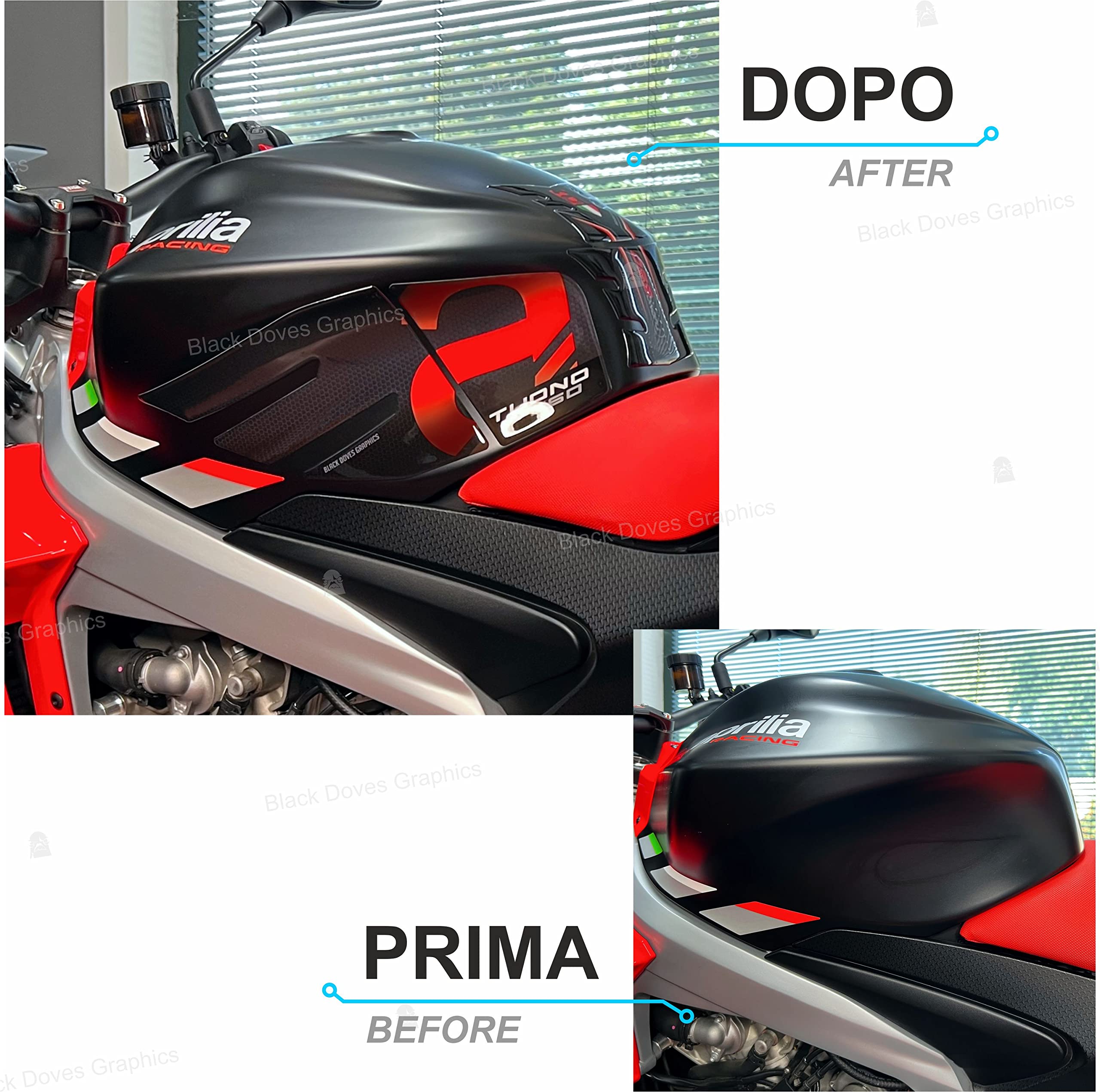 Harz-Aufkleber 3D-Schutz, kompatibel mit Aprilia Tuono 660 2022 (seitliche Tankschutz)