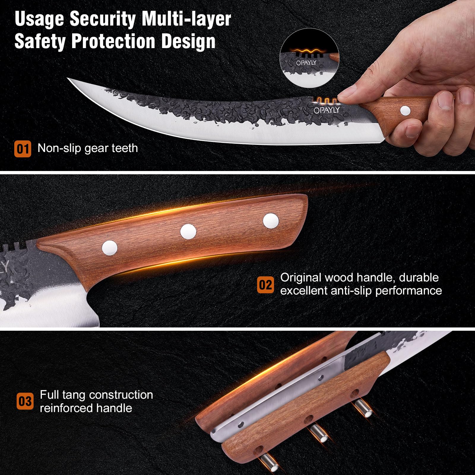 OPAYLY Hand-Forged Butcher & Carving Knife Set for Meat Cutting, 3PCS Razor Sharp High Carbon Steel Brisket, Chopping, Slicing & Boning Knives for Home & BBQ, Ideal Gift — Amazon image 6