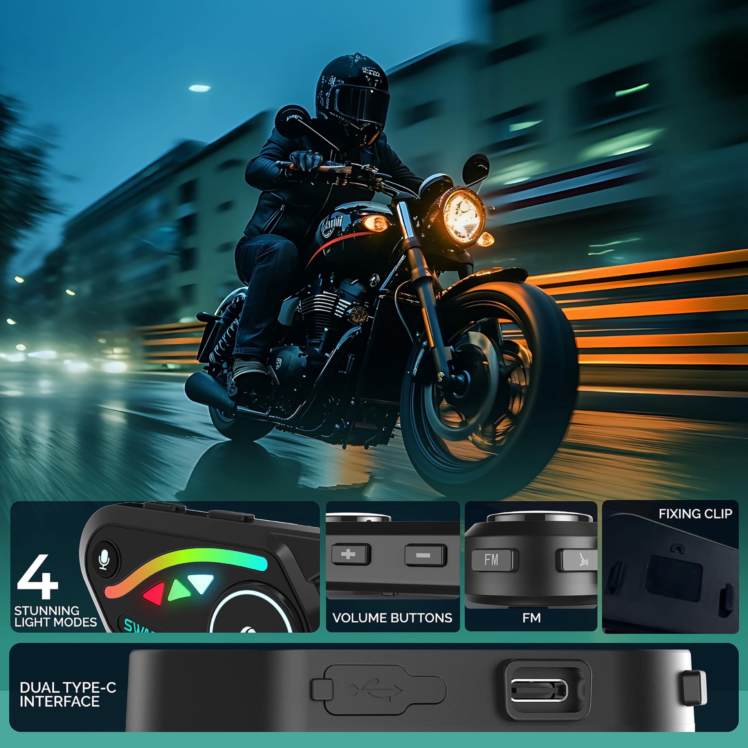 V8 Intercom Moto Système de Communication Bluetooth pour Casque de Moto Radio FM/Partage de Musique/Appel téléphonique (2 unités, Canal 2X)