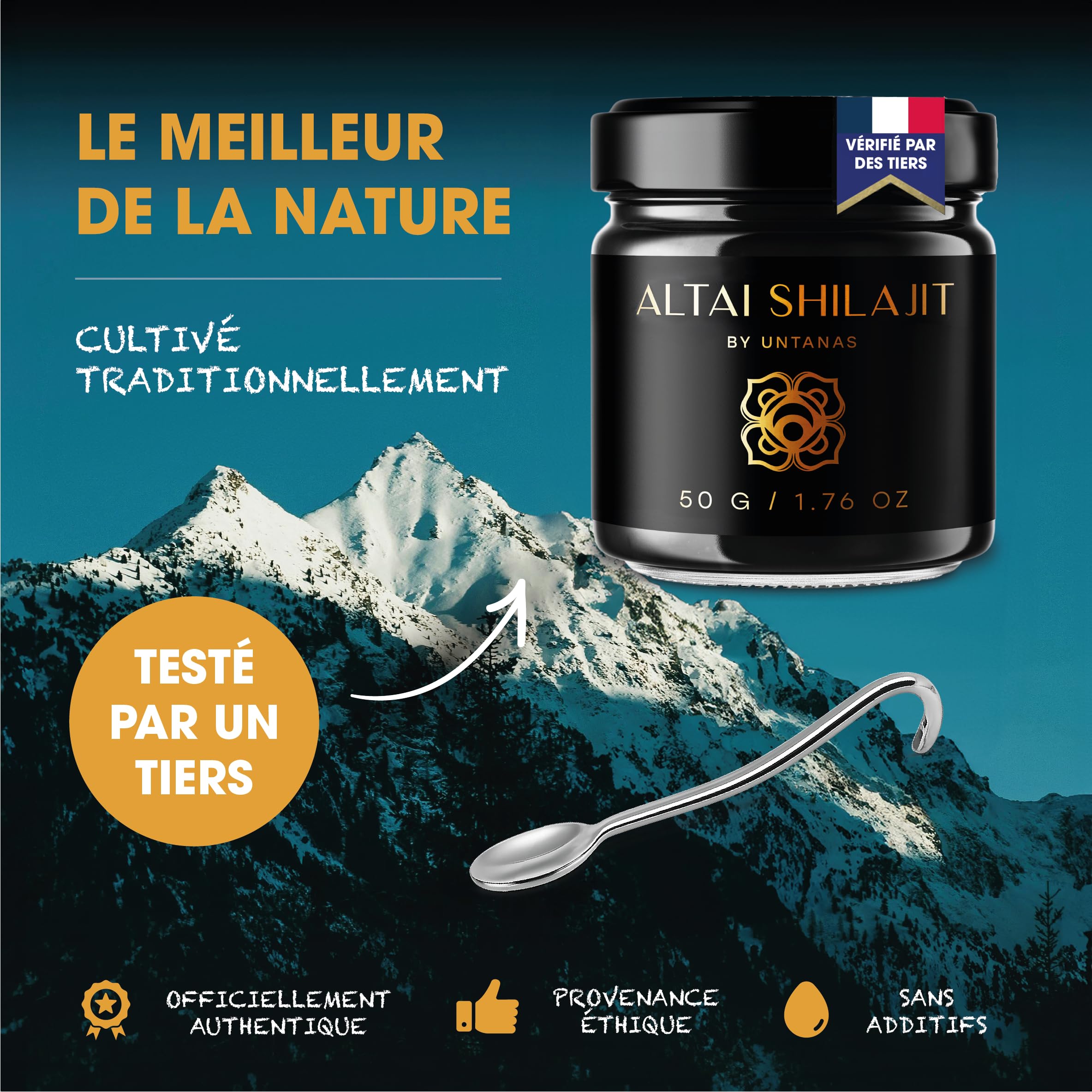 Shilajit Pur de Qualité Or – Résine Authentique de l'Altaï – 50g – Réserve de 6 Mois – Extraction Traditionnelle – Acide Fulvique + Composés Humiques