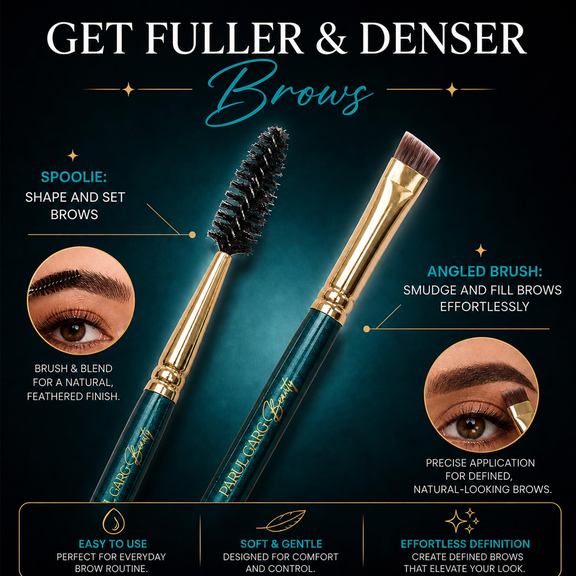 Parul Garg Beauty Signature Essential Kajal & Eyebrow Pack β 3-in-1 Long-Stay Kajal, Eyebrow Definer, Eye Brush & Shadow | Smudge-Proof & Blendable | No Smudging | Vegan & Clean Beauty | Deep Brown 3