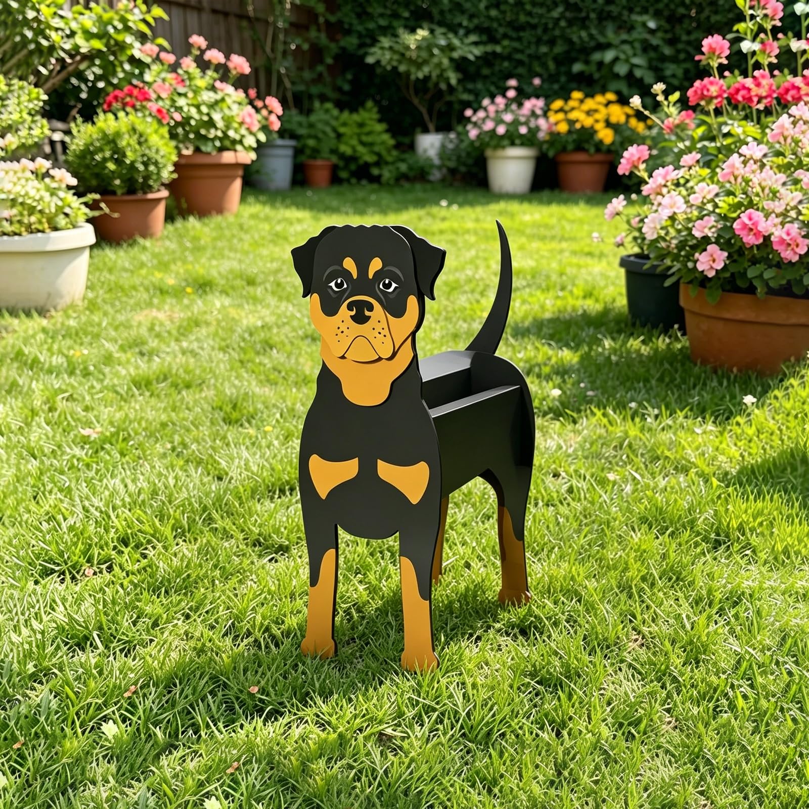 Hiiaodecor Rottweiler B Pet Dog Animal Bonsai Holder Cute Shape Art Plant Storage Pot Villa Garden Indoor Outdoor Office Decor Ornaments 43 * 25cm/16.93 * 9.84in