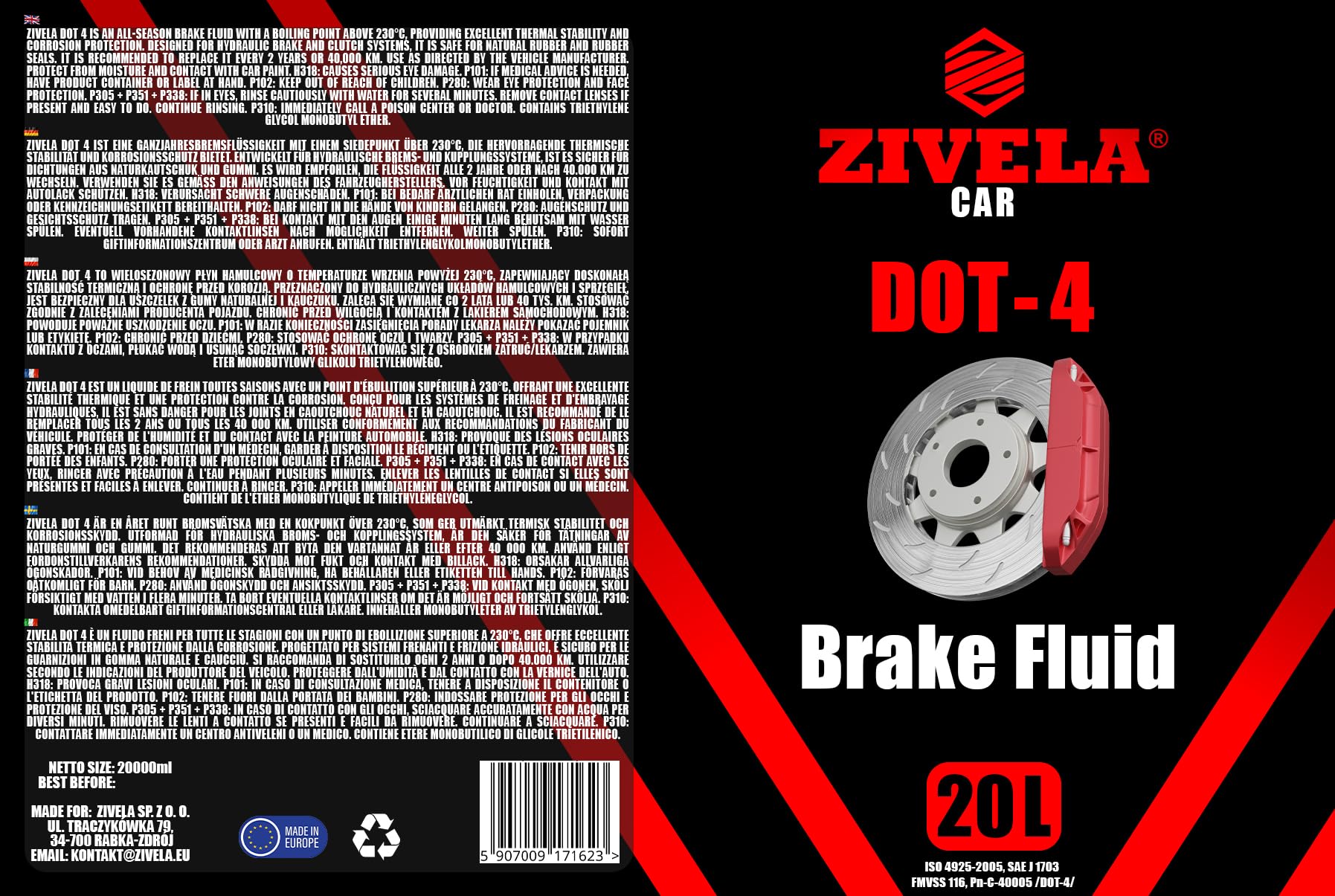 CAR płyn hamulcowy i sprzęgła | Brake Dot 4 20 l | płyn hamulcowy DOT-4 – 20 litrów