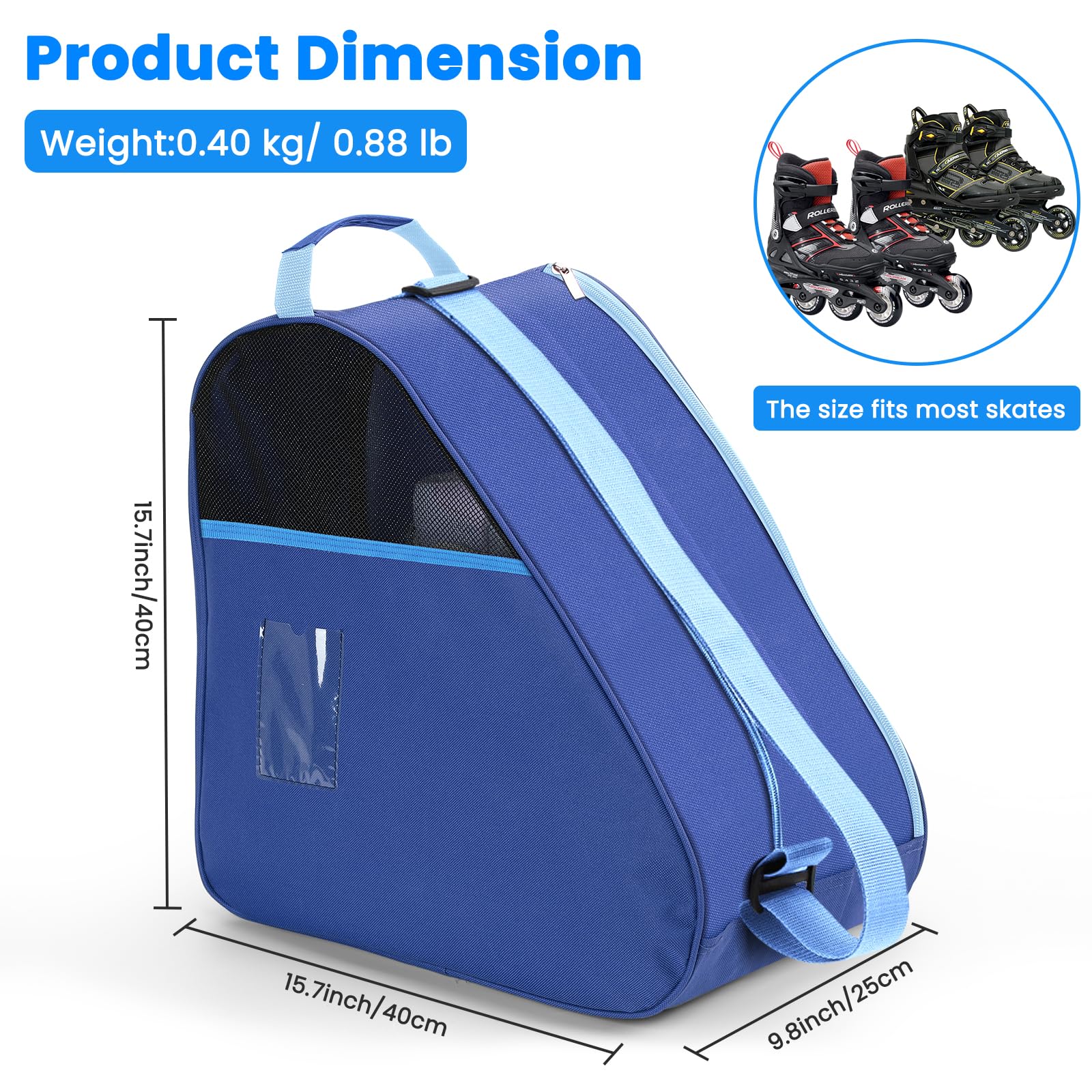 Rollschuh Tasche, Atmungsaktive EIS/Inline/Roller Skate Tragetasche, Schulter und Top Handle Oxford Tote Rollschuh Tasche, Verdickte Roller Storage Bag für Erwachsene und Kinder (Blau)