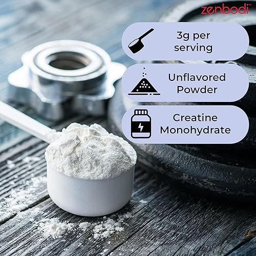 Miniatura 4 de Monohidrato de creatina, 100 porciones, 0.11 onzas por cucharada, polvo sin sabor para apoyo al desarrollo muscular, suplemento de creatina, bebida