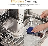 Vista 8 de Sunvivi Sartén para asar de 15.6 pulgadas con estante en forma de V, sartén rectangular para lasaña con asa, asador antiadherente de acero