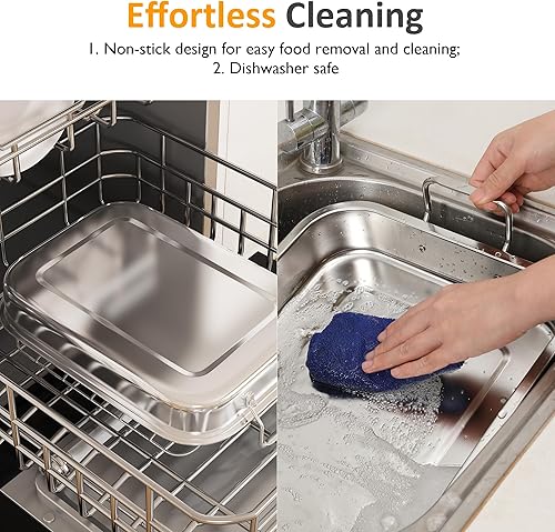 Miniatura 8 de Sunvivi Sartén para asar de 15.6 pulgadas con estante en forma de V, sartén rectangular para lasaña con asa, asador antiadherente de acero