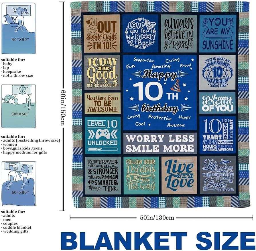 Regalo di compleanno per bambina di 10 anni, coperta di compleanno per bambina di 10 anni, coperta commemorativa di compleanno creativa, regalo di 10 ° compleanno per ragazza, decorativo | IT
