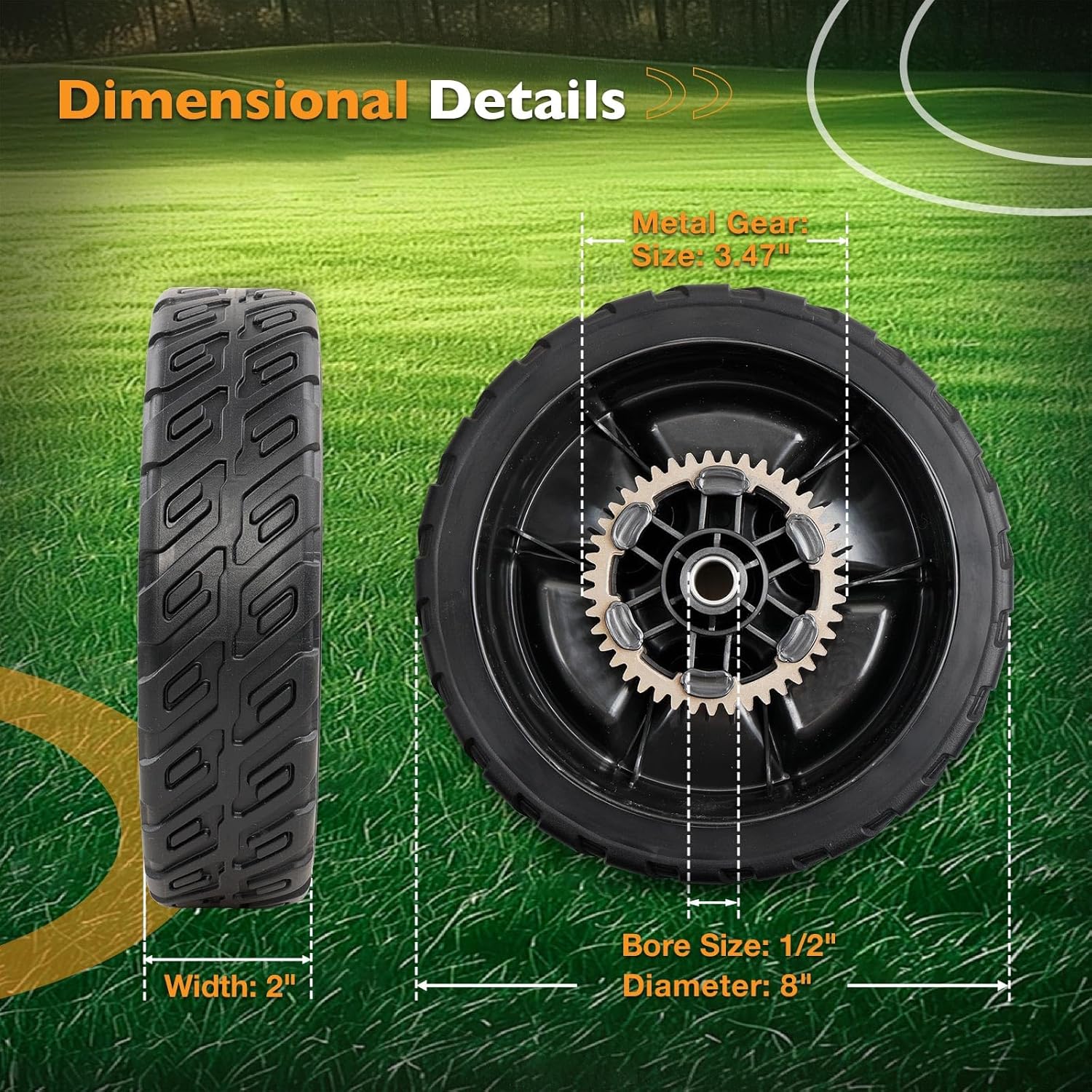 Lawn Mower Wheels Kit 8" Compatible with Honda HRN216 Walk Behind LawnMower, Front Wheels 44710-VR8-N00ZA and Rear Wheels 42710-VR8-N00ZA