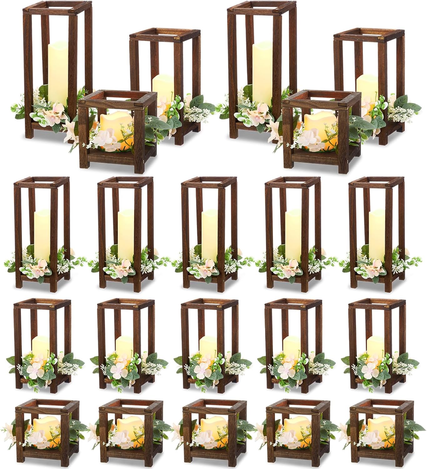 Hushee 15 Set 45 Pcs Wooden Wedding Lantern Centerpiece Wooden Candle Lantern Set Rustic Holder for Wedding Table Decoration Farmhouse for Christmas Party (Black)