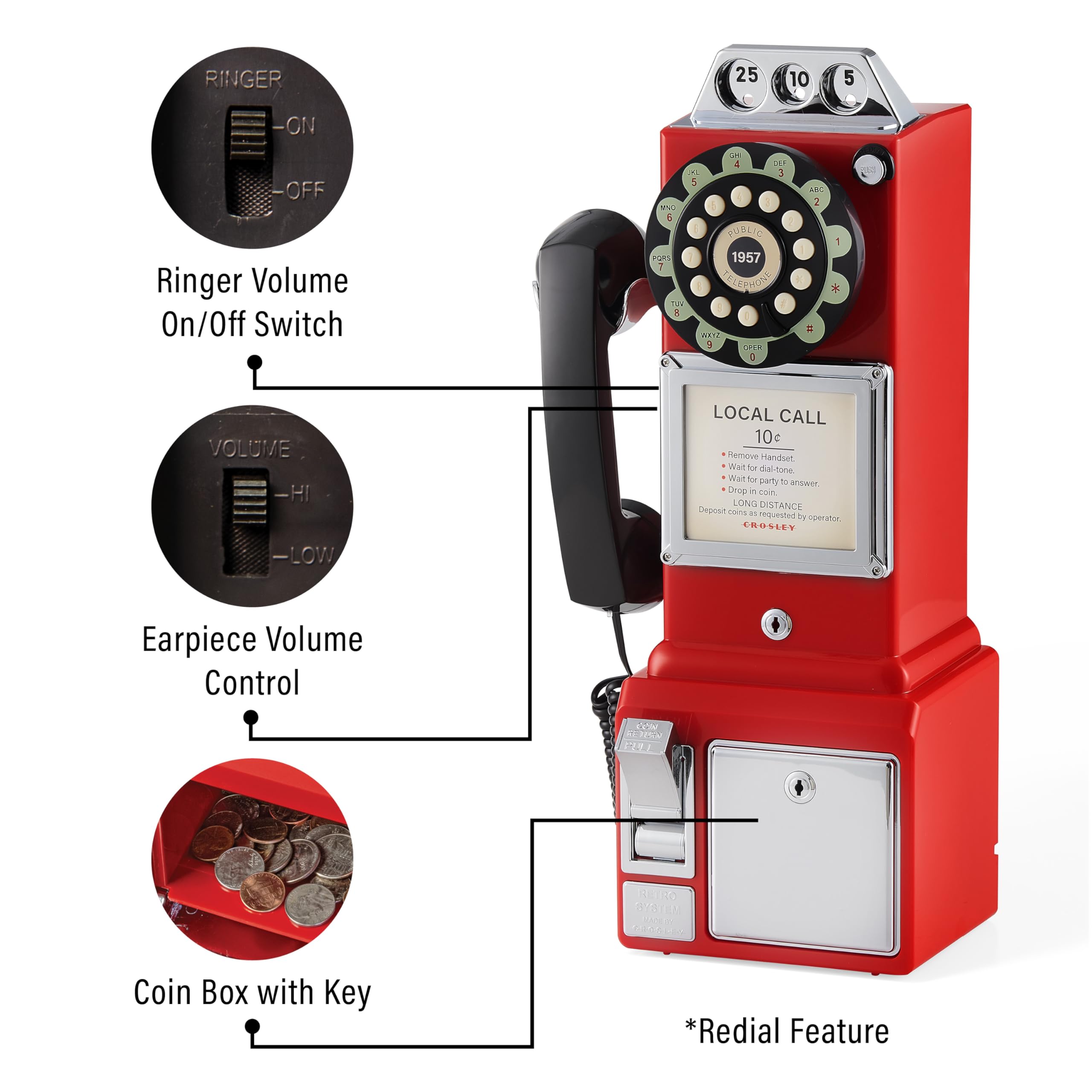 Amazon | Crosley CR56-RE 1950's Payphone with Push Button