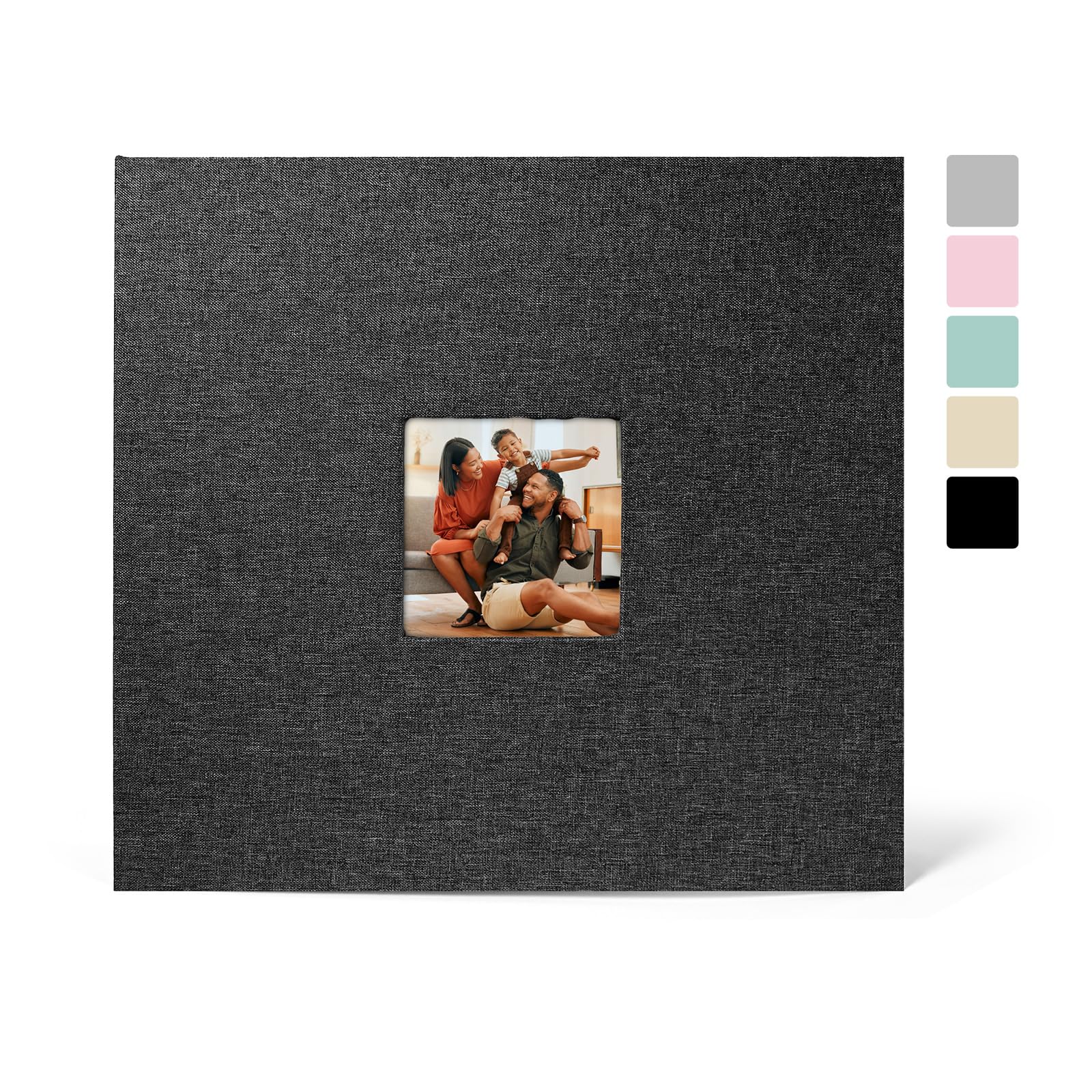 Álbum de recortes grande de 30 x 30 cm, con cubierta de lino, 30 bolsillos con fundas de plástico, protectores de 60 páginas, 12 x 12 pulgadas, portafolio de arte para bodas, bebés, aventuras (negro)