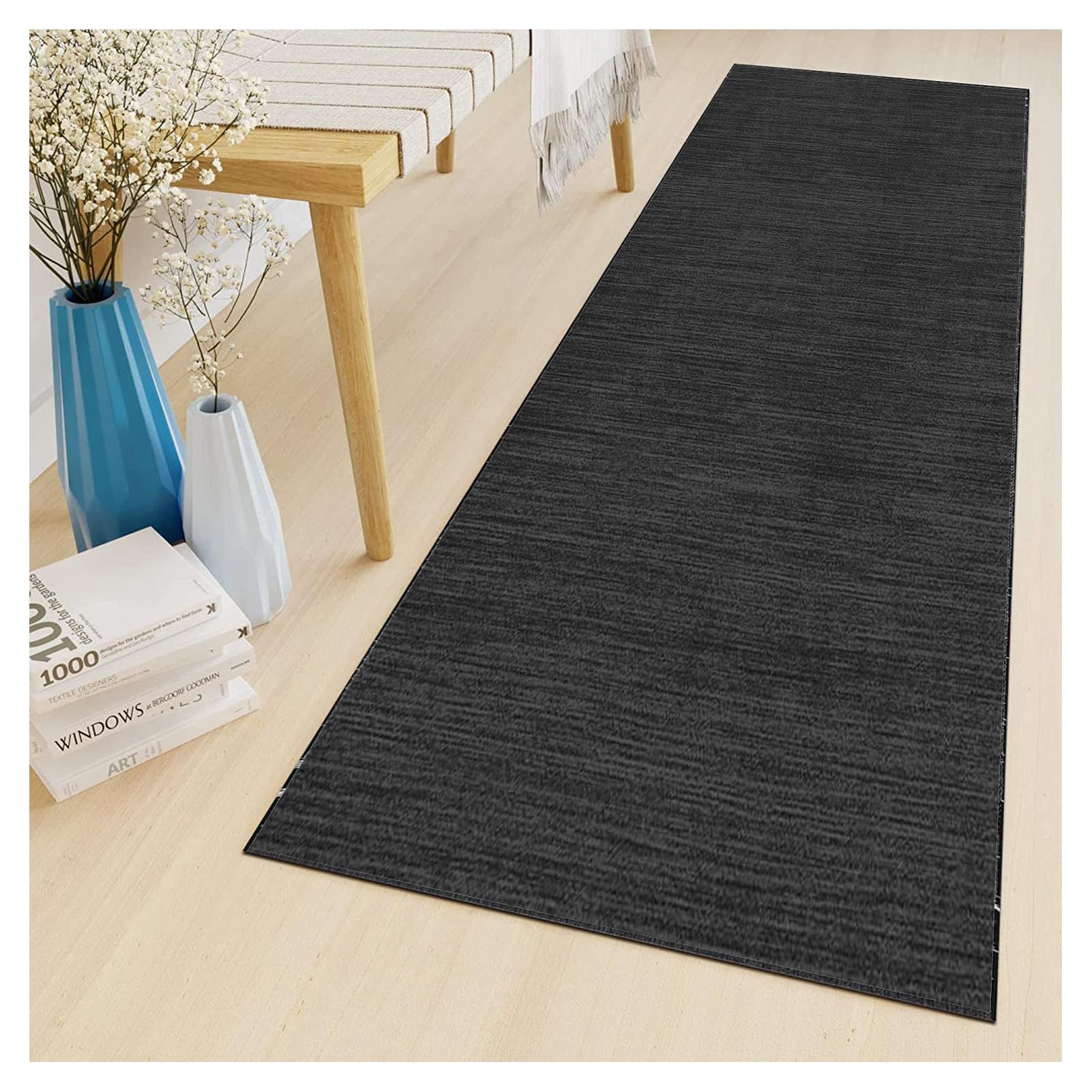 Tappeto Multiuso 3 metri per Cucina e Corridoio Nero Astratto - Antiscivolo Lavabile con Base in Gomma, Design Moderno per Entrata, Lavanderia, Soggiorno e Zone Trafficate‌，40x300cm