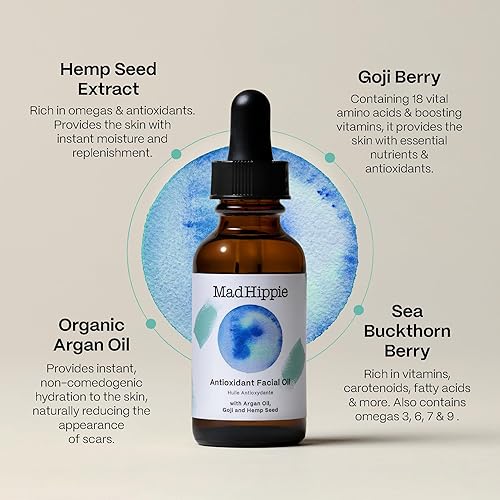 Miniatura 2 de Mad Hippie Aceite facial antioxidante – Aceite facial para mujeres/hombres con aceite de argán orgánico, hidratante no comedogénico para la cara con