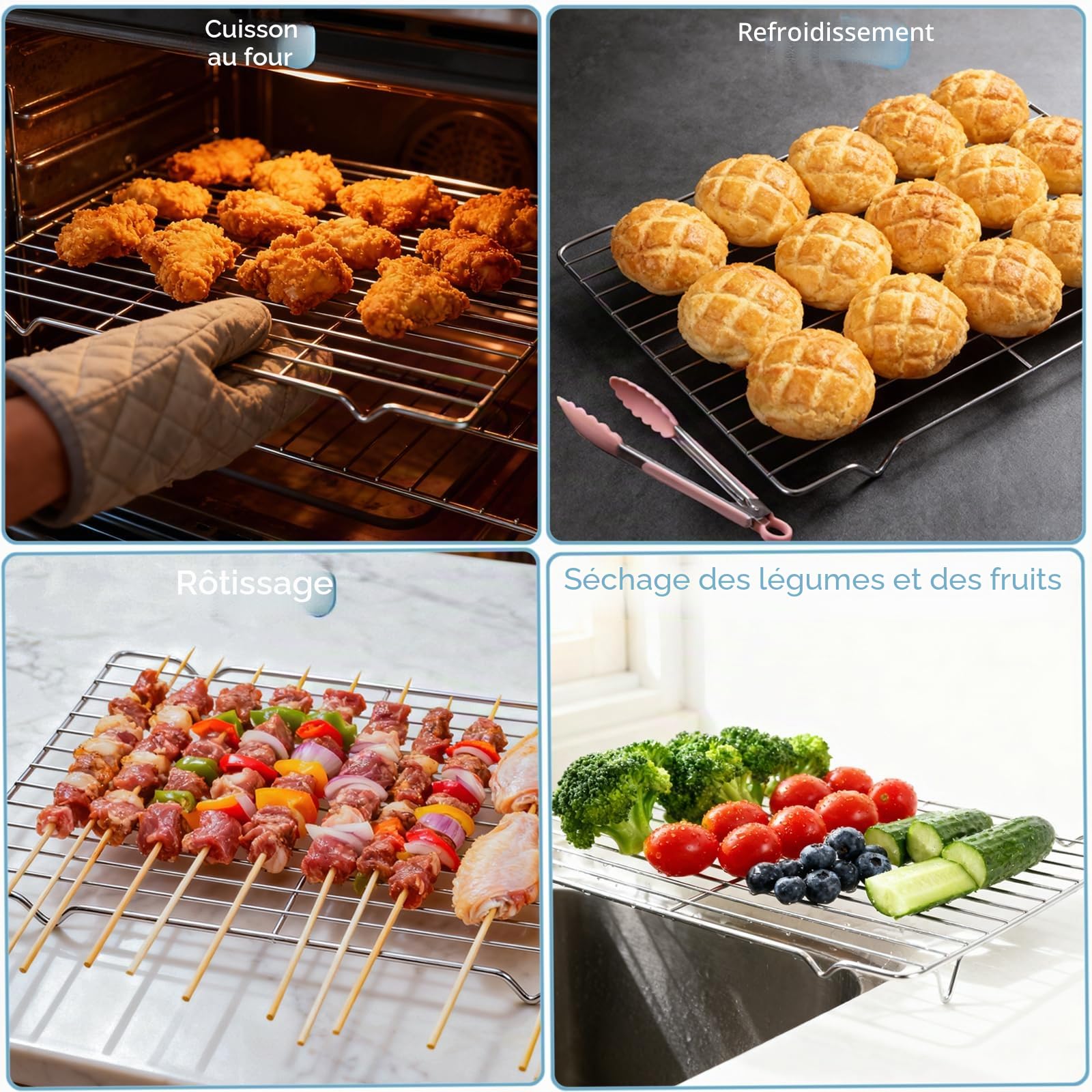 Grille Four Universelle en Acier Inoxydable 31x21x1.8cm Refroidissement Cuisson Patisserie