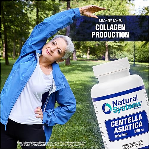 Miniatura 3 de Centella Asiatica 500 mg 60 cápsulas de Natural Systems - Crema hidratante de hierbas Gotu Kola para tu piel, extracto también beneficioso para