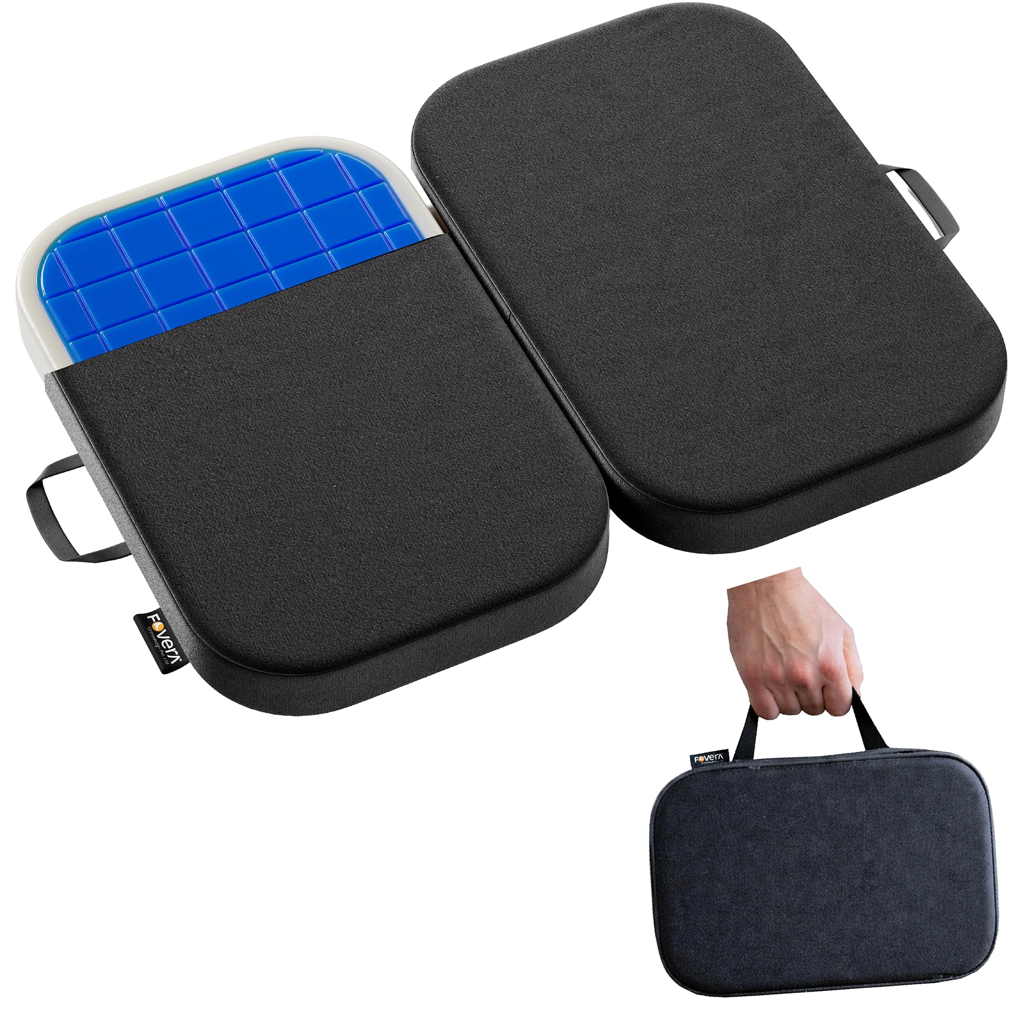 FOVERA Foldable Seat Cushion, Adjustable 2 Fold Gel Sitting Pad with Memory Foam Base for Office Chair, Car Seat, Portable Travel Cushion for Tailbone Pain & Long Sitting, Removable Cover (Black) discount deal
