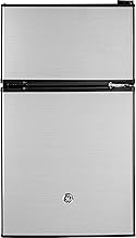 Mini Fridge With Freezer | 3.1 Cubic Ft. | Double-Door Design With Glass Shelves, Crisper Drawer & Spacious Freezer | Small Refrigerator Perfect for the Garage, Dorm Room, or Bedroom | Clean Steel