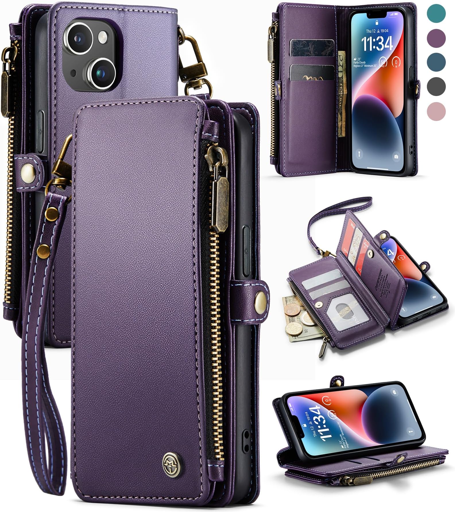Amazon.com: Ateeky iPhone 14 Wallet Case,[RFID Blocking] 3 Card Holder ...