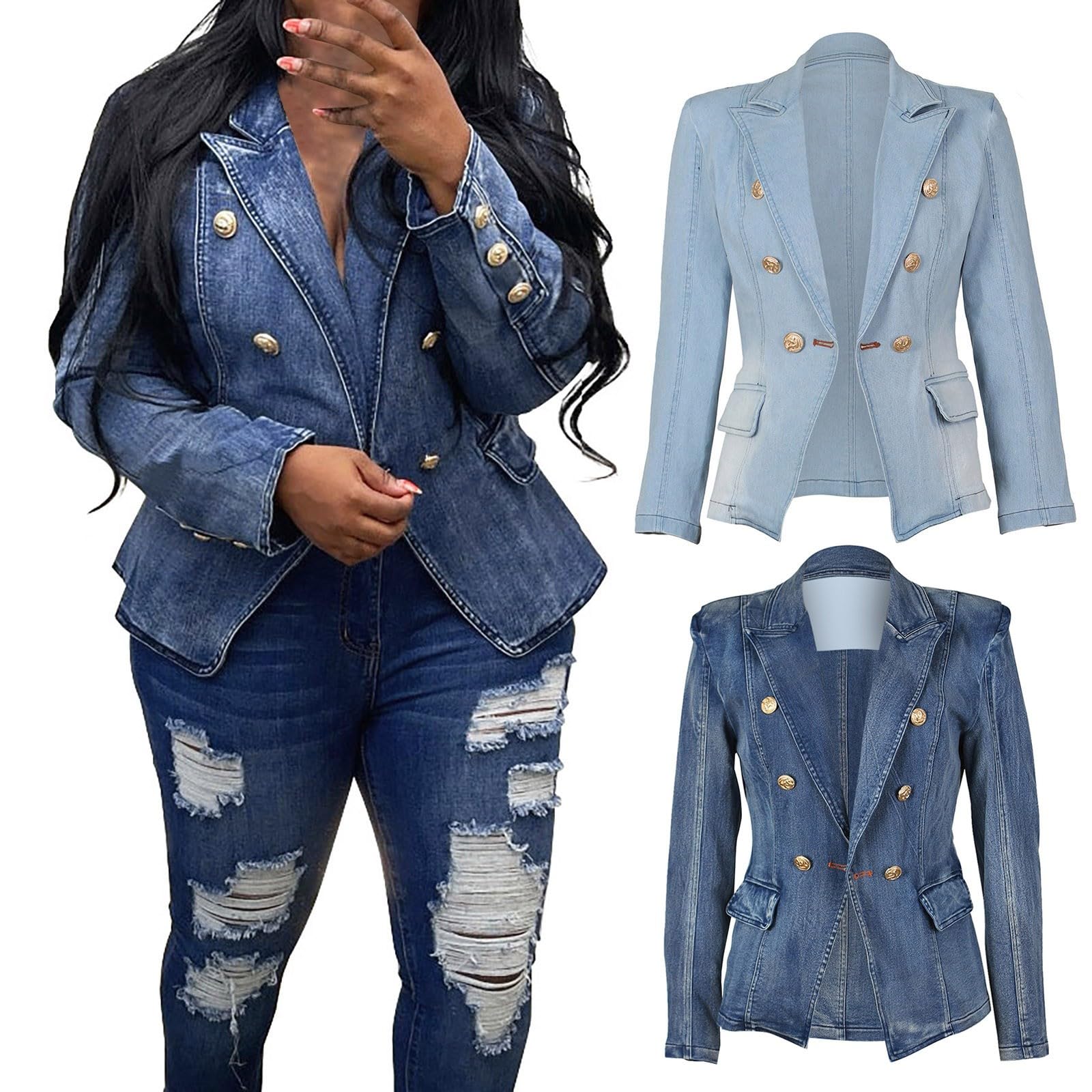 Generisch Jeans Blazer Damen Tailliert - Jeansjacke Damen Kurz