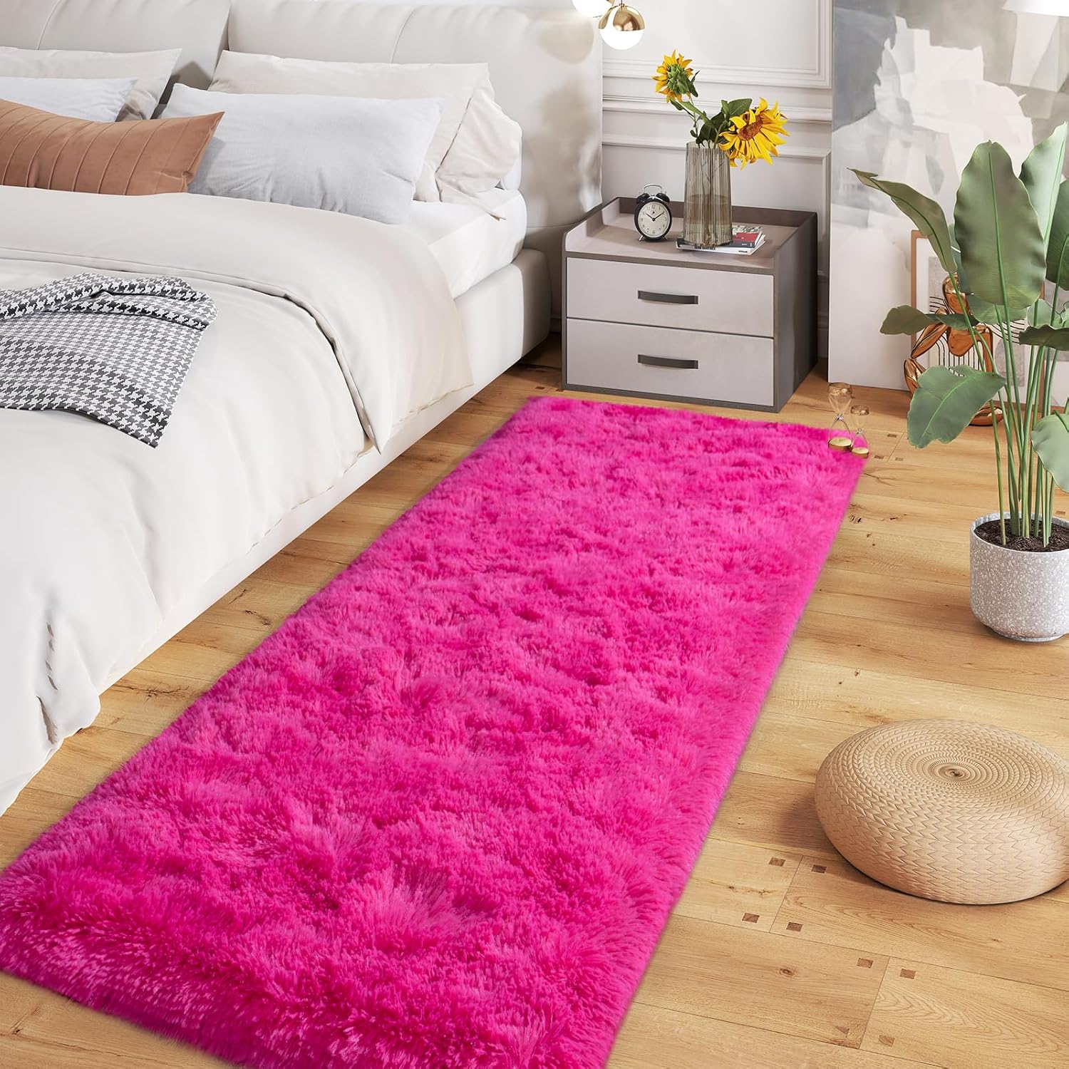 super fluffy runner rug for bedroom, modern shag hot pink area rugs, soft plush throw carpet for kids,girls boys and teens bedside room decor for living room dorm nursery classroom, 2x6 feet 2' x 6' (runner) hot pink