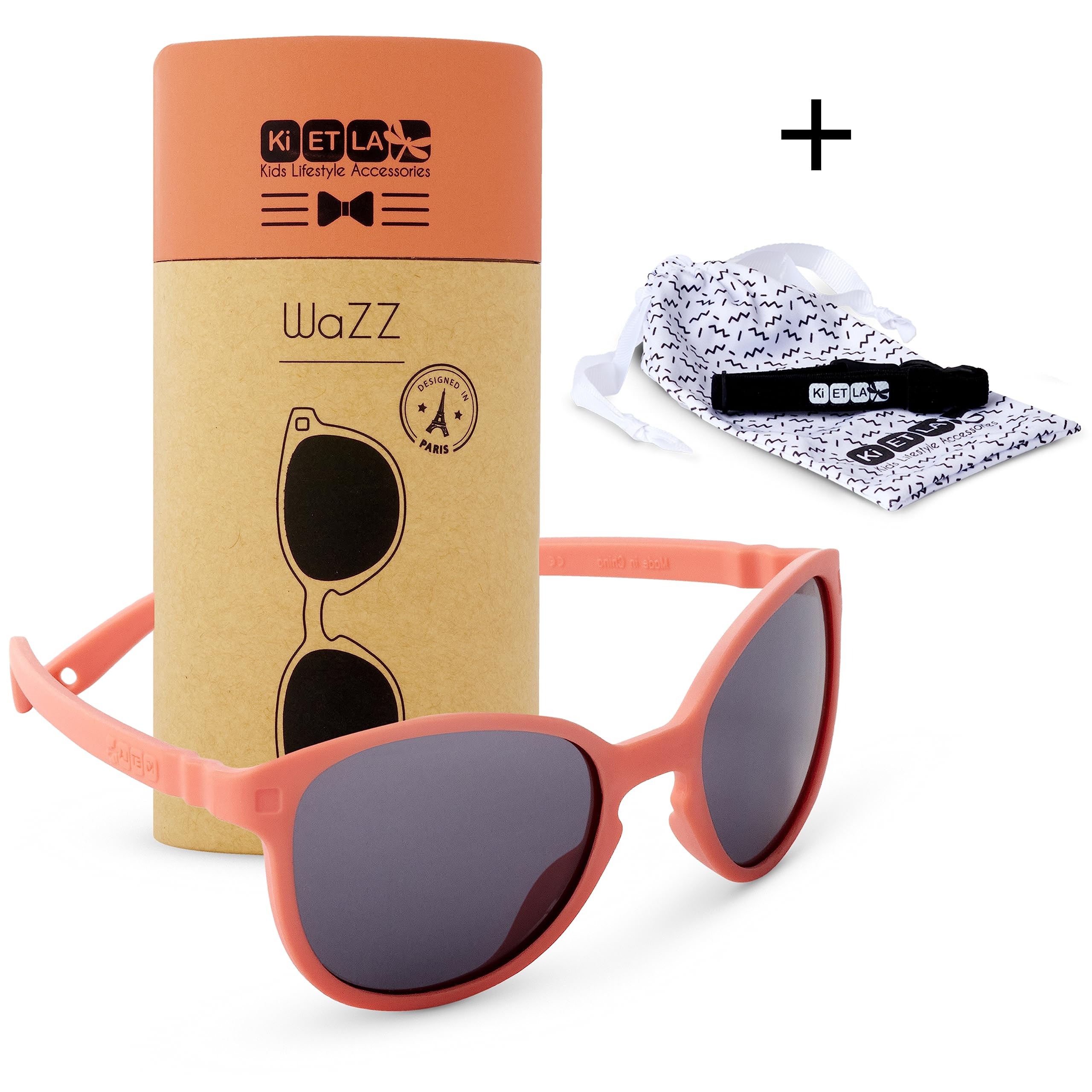 KI ET LA - WAZZ - Lunettes de Soleil Bébé 1-4 ans Norme CE - Protection UV Totale - Ultra Légères - Souples - Incassables - Filtre Lumière Bleu - Marque Française