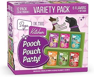 Weruva Dogs in The Kitchen, Variety Pack, Pooch Pouch Party!, Wet Dog Food, 2.8Oz Pouches (Pack of 12)