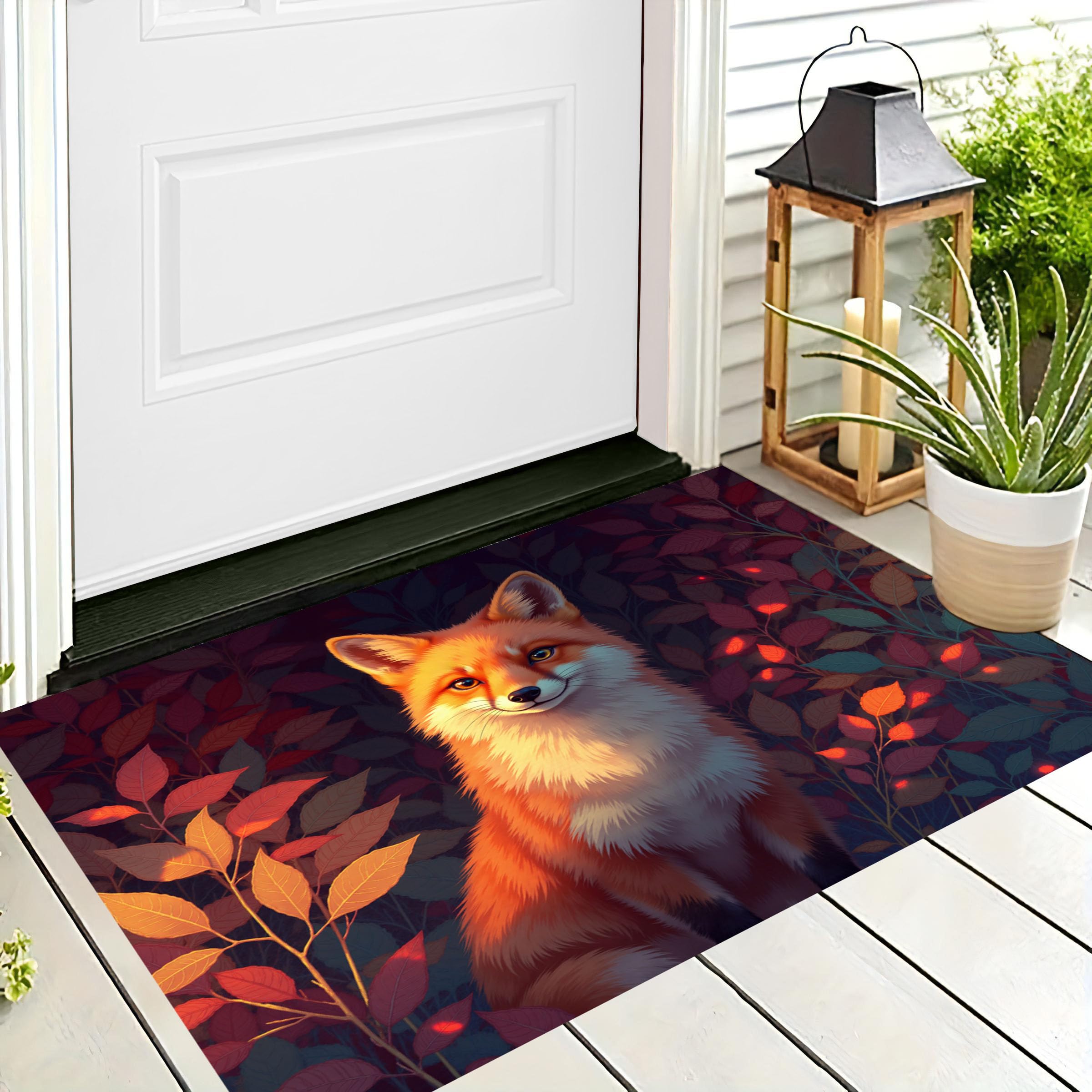 Paillasson intérieur feuilles d'automne renard pour illuminer votre entrée de couloir
