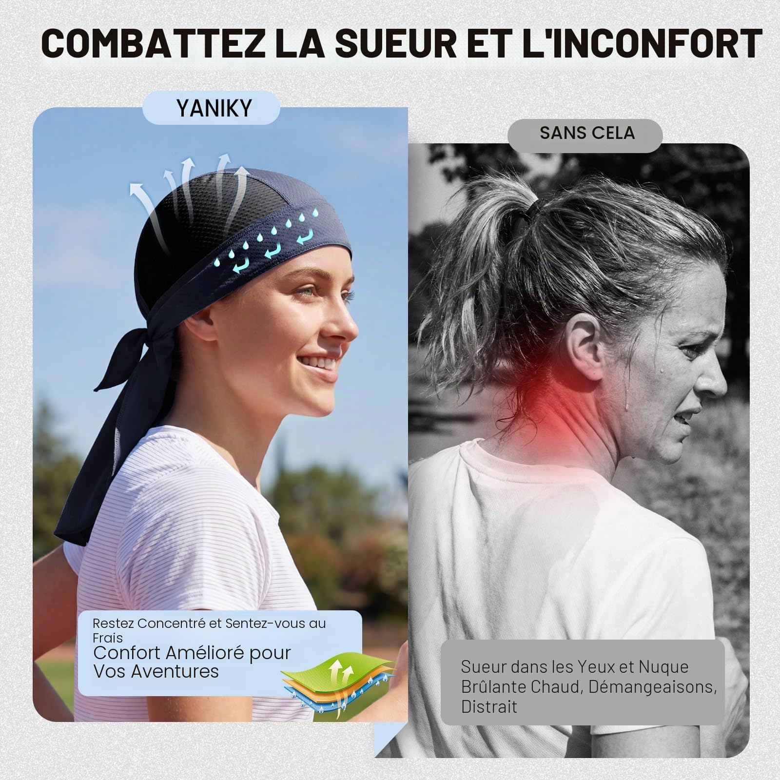 YANIKY Bandana de sport avec protection de la nuque allongée, foulard pour homme et femme, respirant, multipack comme sous-cagoule, Durag pour l'extérieur, la course à pied, le travail