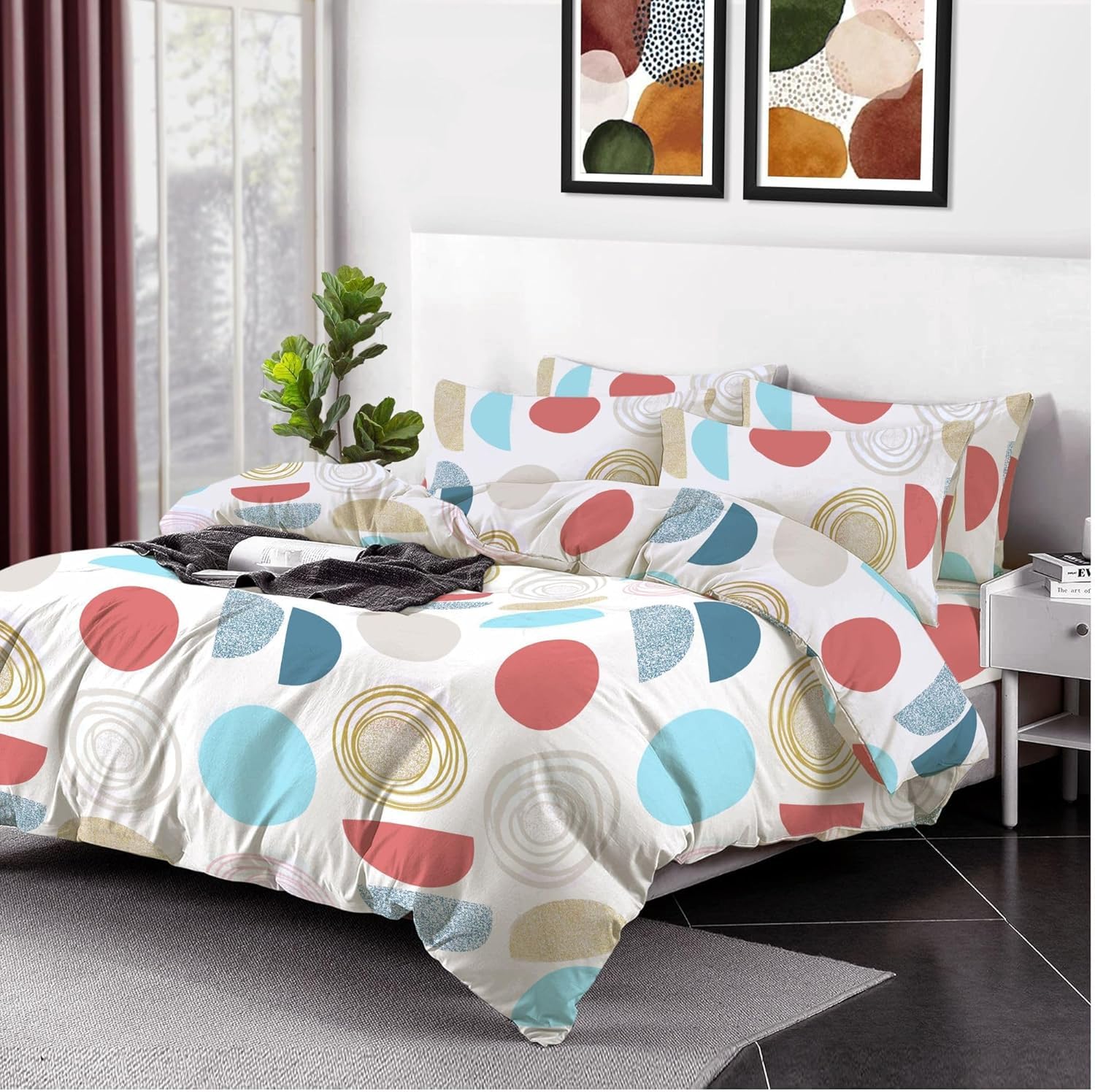 EverSoft Duvet Cover Set | 100% Egyptian Cotton 400 Thread Count | Reversible Floral Print Bedding Set with 2 Pillowcases | Ultra Soft Luxury Quilt Cover (Geo Bloom, Pillow Case)