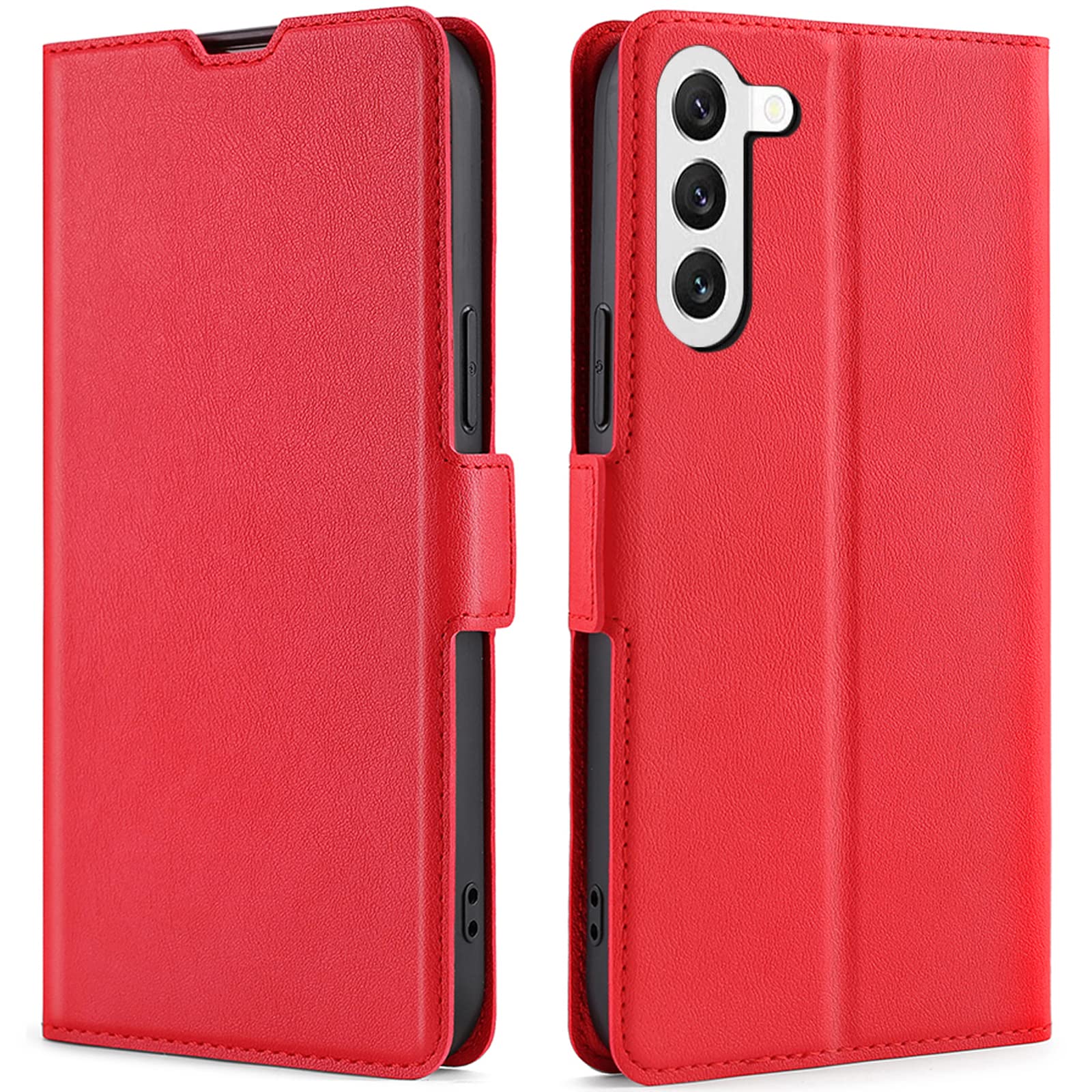 BonwFzin 適用 Galaxy S23 SC-51D SCG19 用 ケース 手帳型 薄型 軽い カード入れ 耐衝撃 スタンド レッド