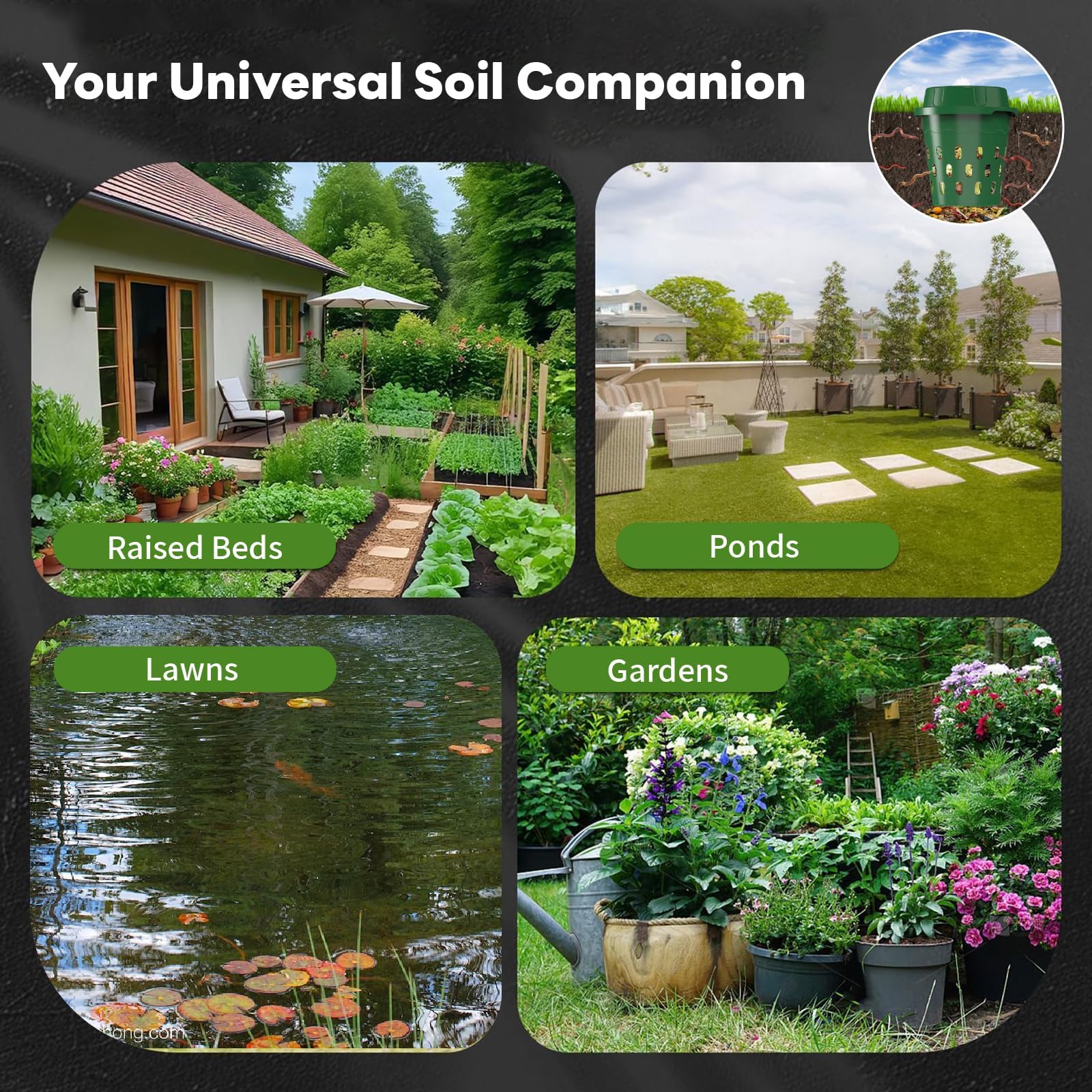 Lot de 3 fermes souterraines de 8 l avec couvercle, bac à compost en PVC avec trou de ventilation, kit de démarrage de vermiers organiques pour l'amélioration du sol des plantes, composteur