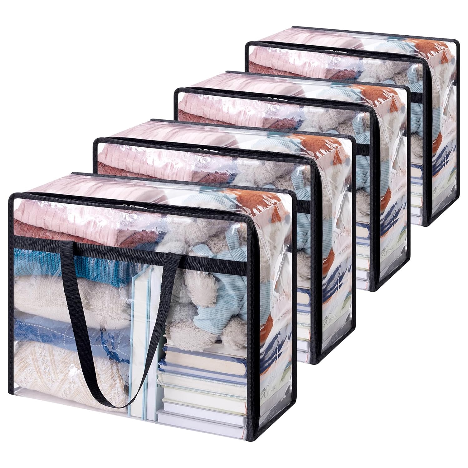 Lifewit 4 Pack Clear Clothes Storage Bags 40L Plastic Blanket Storage Bag Vinyl Foldable Moving Bags with Zipper