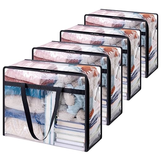 Lifewit 4 Pack Clear Clothes Storage Bags, 40L Plastic Blanket Storage Bags, Vinyl Foldable Moving Bags with Zipper, Closet Organizers and Storage Containers for Bedding, Duvet, Comforter